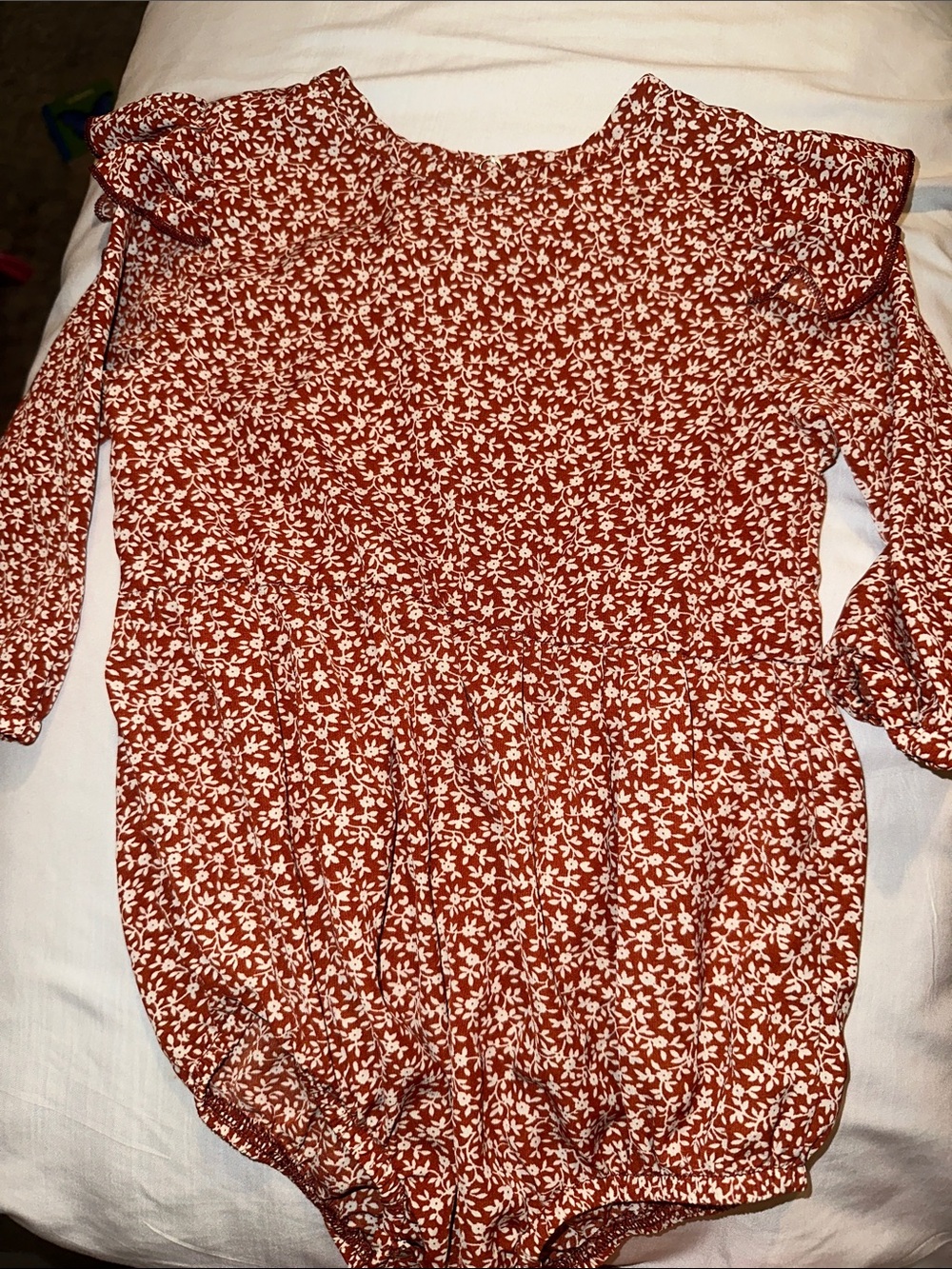 Rust Floral Baby Romper - White Print
